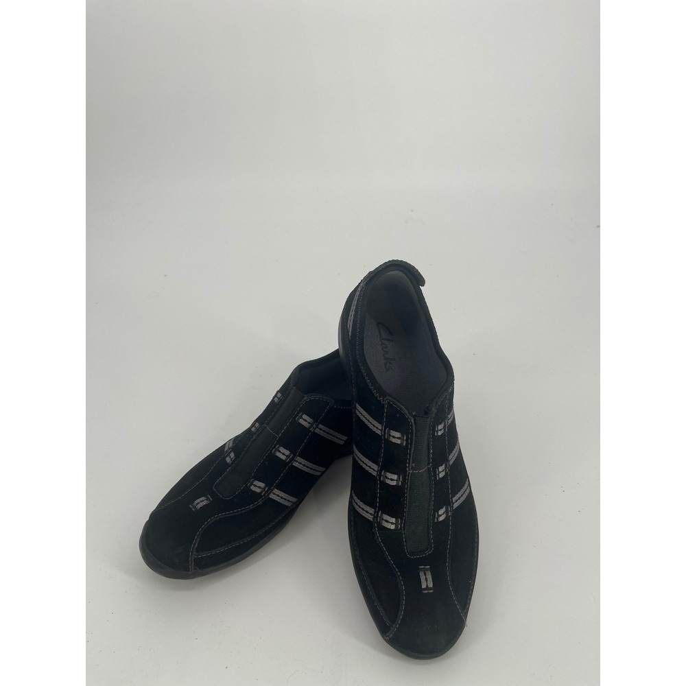 Clarks Privo Suede Sporty Slip On Loafer Women 6 Black Gray Accents GORPCORE